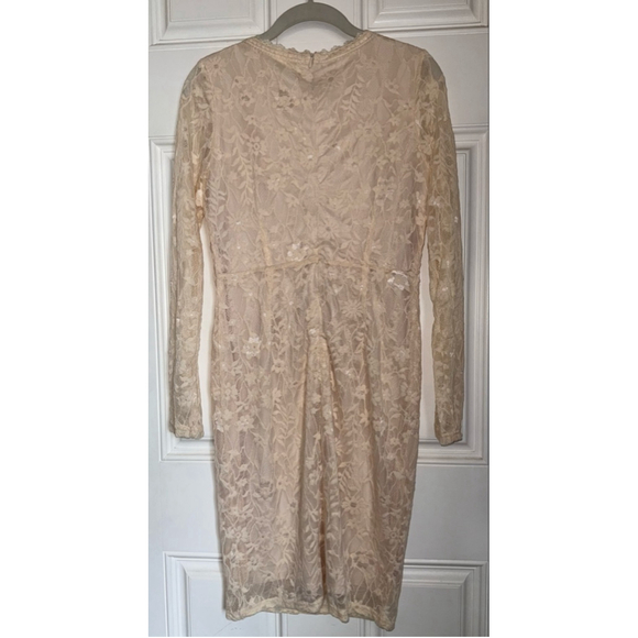 Women's Pinkblush Beige Lace Long Sleeve Mini Dress M - Picture 4 of 9